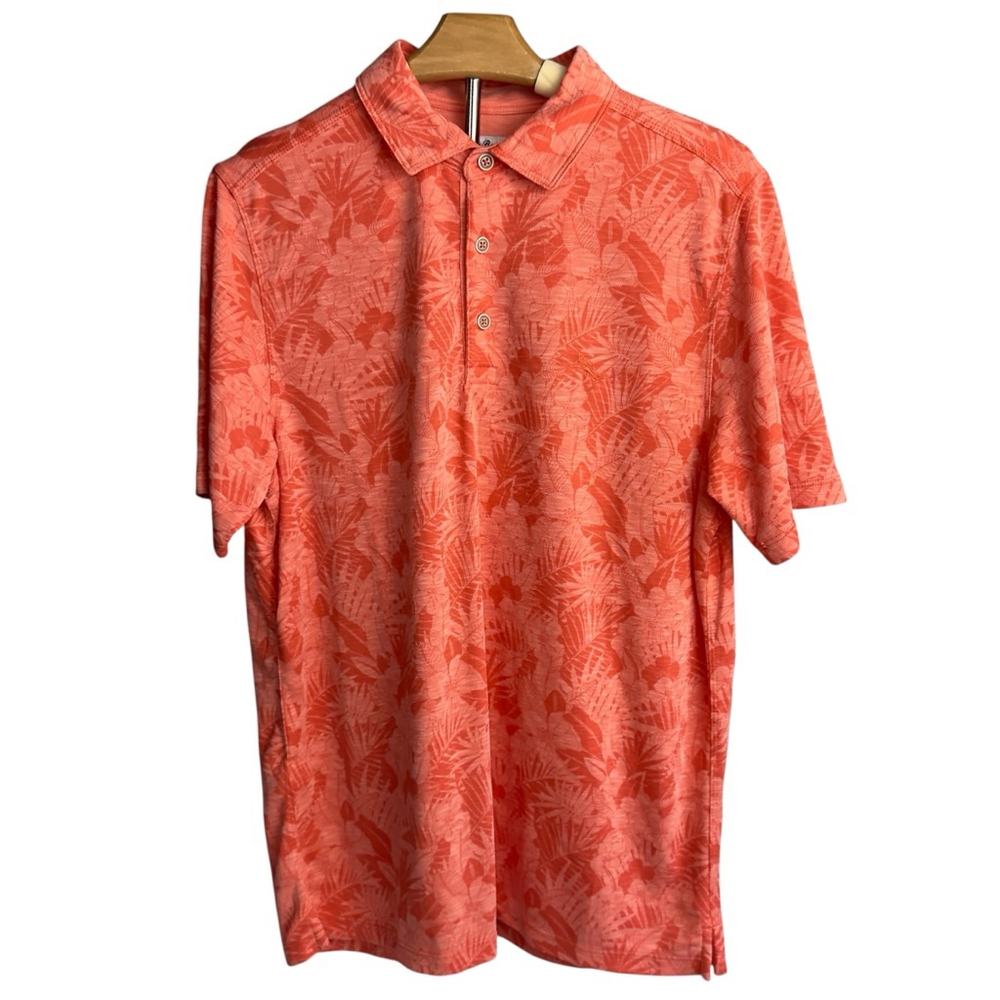 Tommy Bahama Mens Medium Palmetto Palms Polo Ember Red Orange Short Sleeve NWT‎